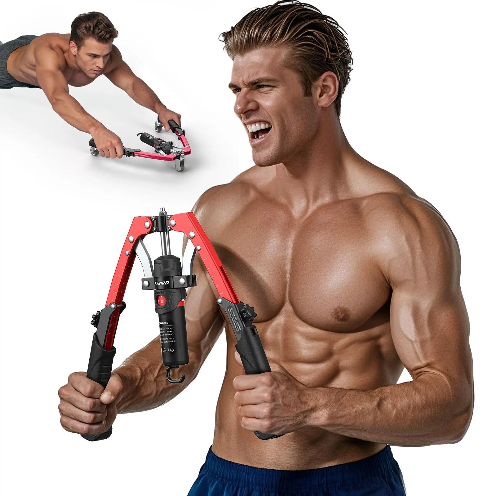 FLYBIRD 3-In-1 Hydraulic Chest Twister Arm Exerciser & Arm Strength Trainer - Adjustable 22-440Lbs Core, Tricep Workout Equipment with Ab Roller Wheel, Home Gym Exercise Equipment (Pad & Bag Incl.) for Men Women, Strength Training Accessory
