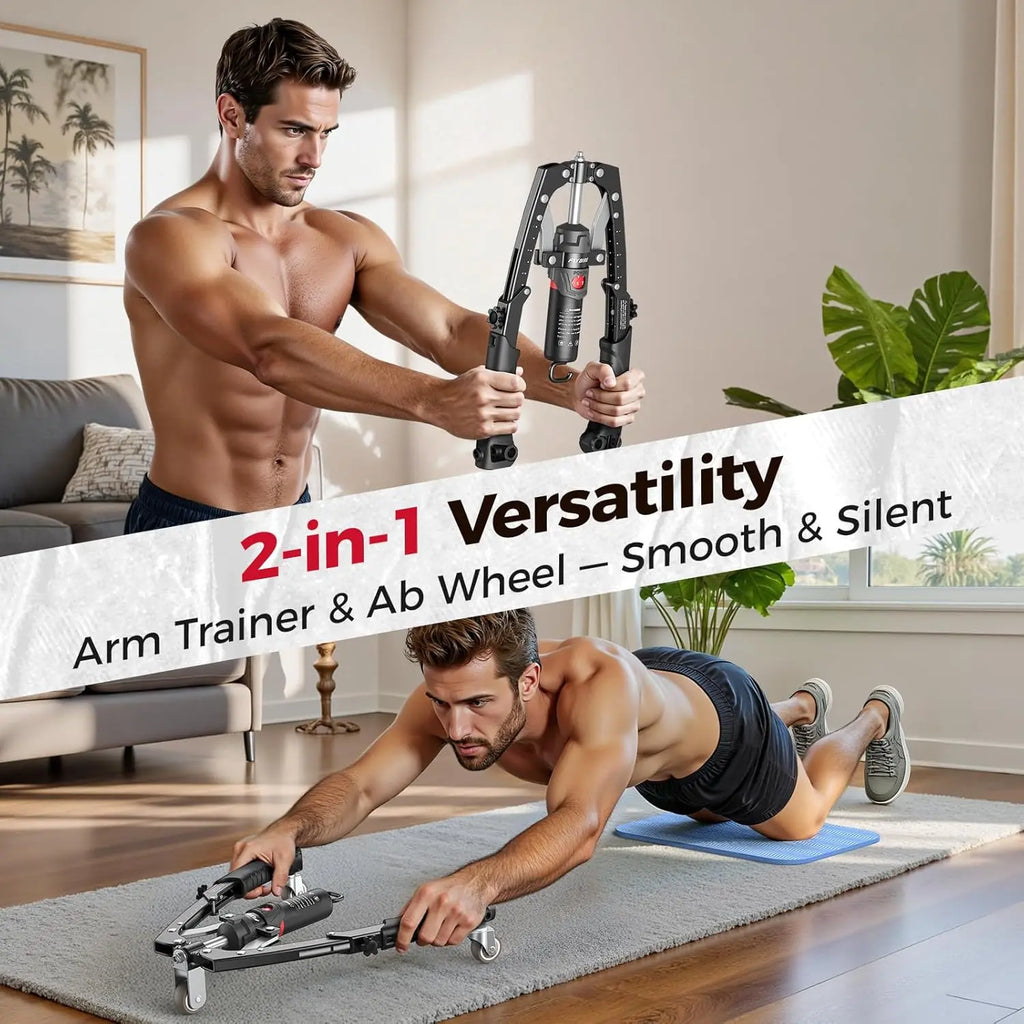 FLYBIRD 3-In-1 Hydraulic Chest Twister Arm Exerciser & Arm Strength Trainer - Adjustable 22-440Lbs Core, Tricep Workout Equipment with Ab Roller Wheel, Home Gym Exercise Equipment (Pad & Bag Incl.) for Men Women, Strength Training Accessory