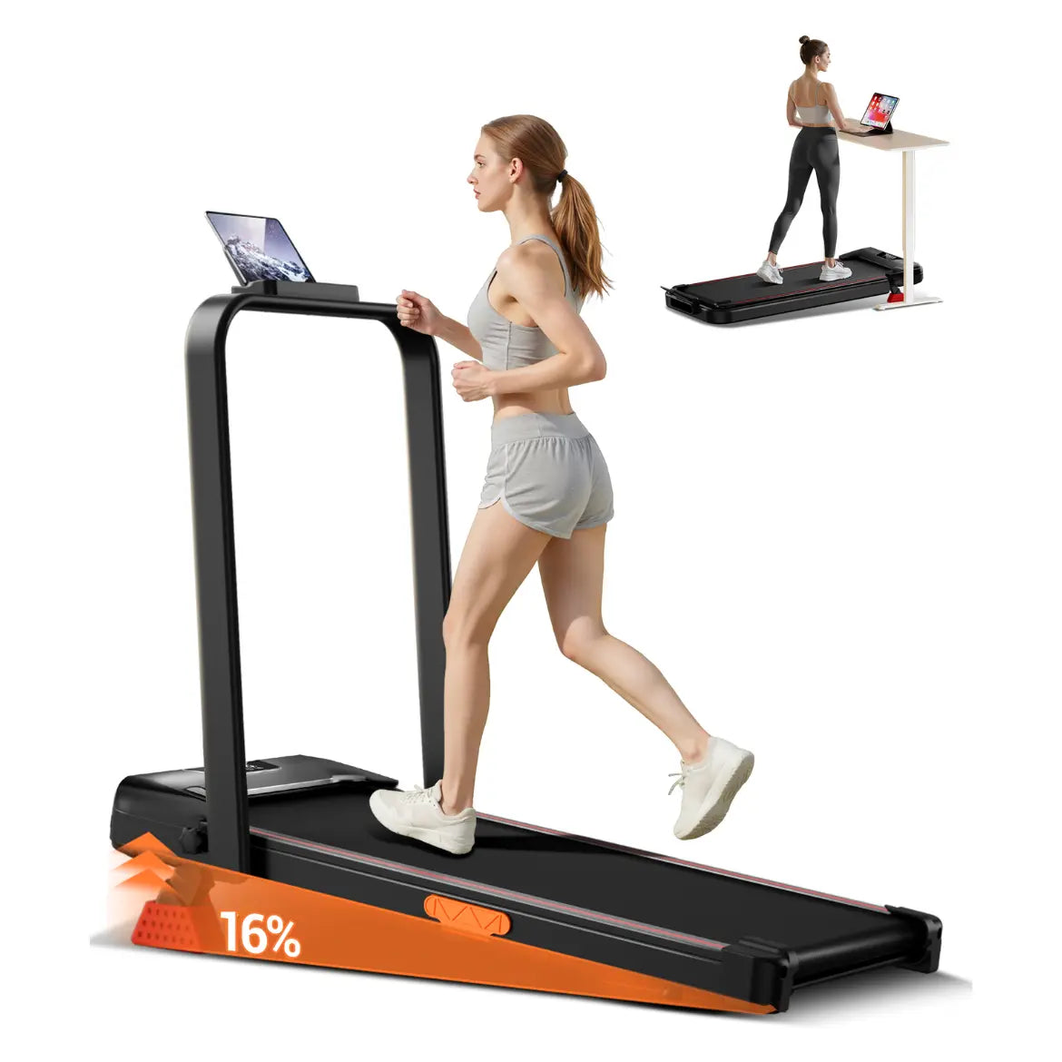 Umay Folding Walking Treadmill for Home/Office, 16% Incline, Handrails, 300 Lbs Capacity Indoor Walking Machine Summerwins