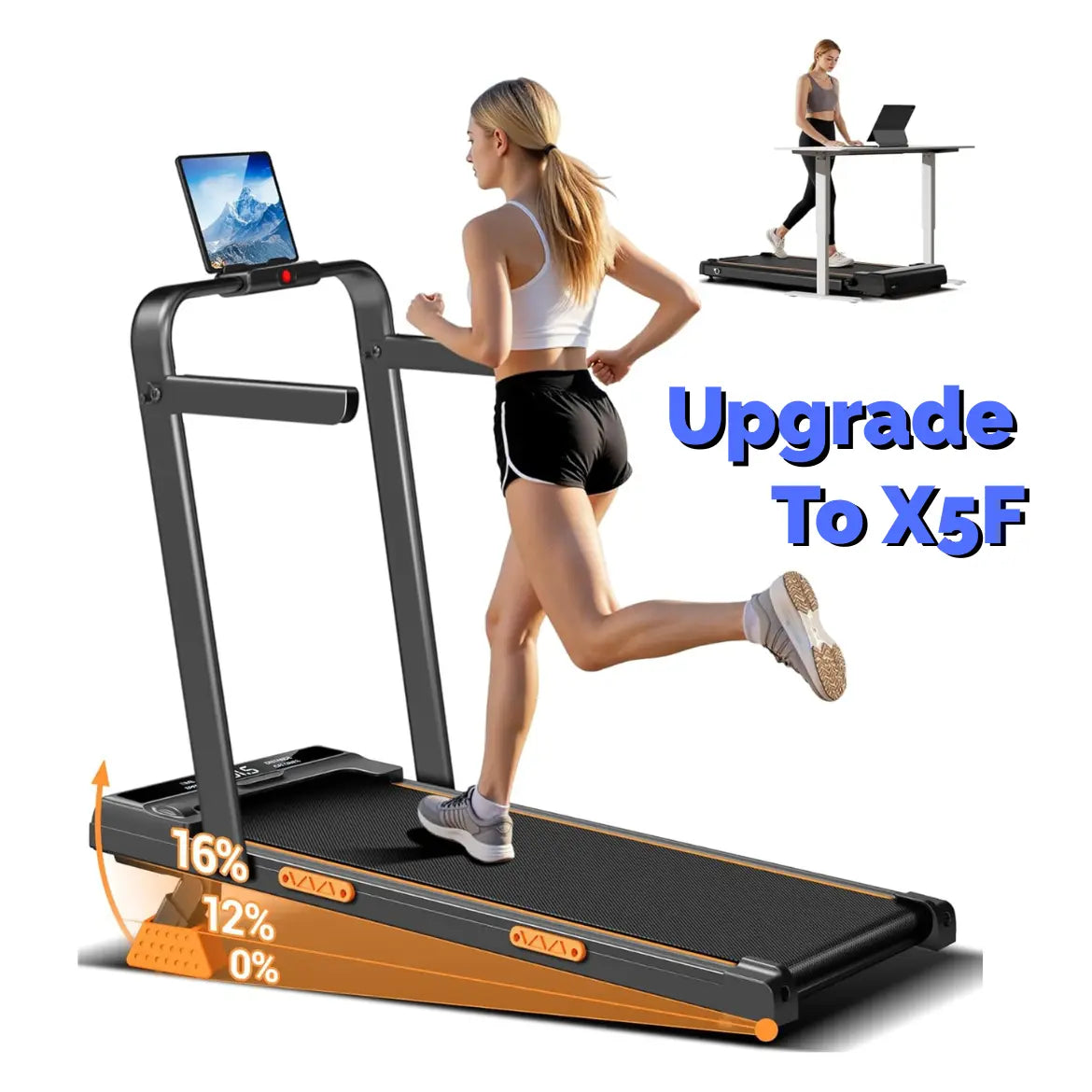 Umay Folding Walking Treadmill for Home/Office, 16% Incline, Handrails, 300 Lbs Capacity Indoor Walking Machine Summerwins