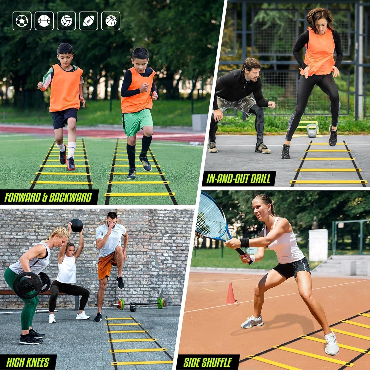 Agility Ladder Speed Training Equipment, Adjustable Football Ladder for All Ages with Carry Bag, Durable, Portable, Multiple Colors & Rungs
