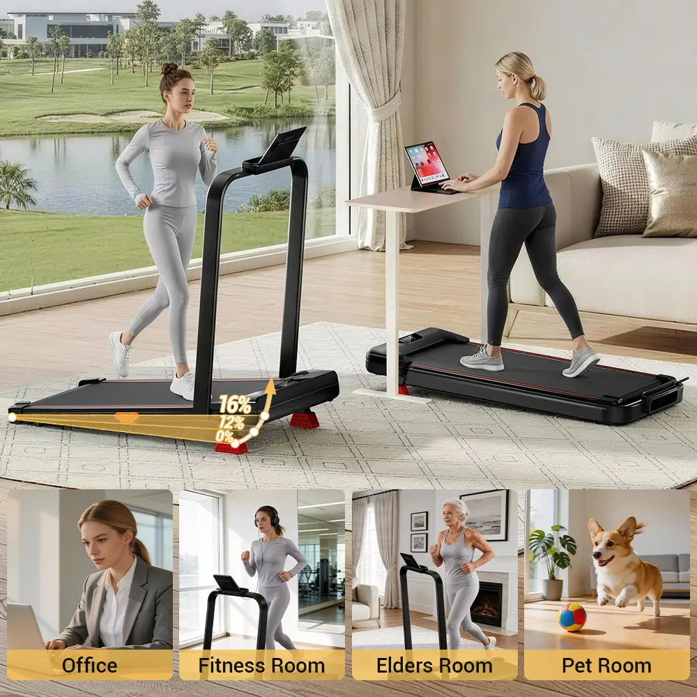 Umay Folding Walking Treadmill for Home/Office, 16% Incline, Handrails, 300 Lbs Capacity Indoor Walking Machine Summerwins