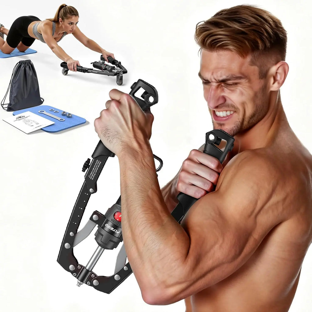 FLYBIRD 3-In-1 Hydraulic Chest Twister Arm Exerciser & Arm Strength Trainer - Adjustable 22-440Lbs Core, Tricep Workout Equipment with Ab Roller Wheel, Home Gym Exercise Equipment (Pad & Bag Incl.) for Men Women, Strength Training Accessory