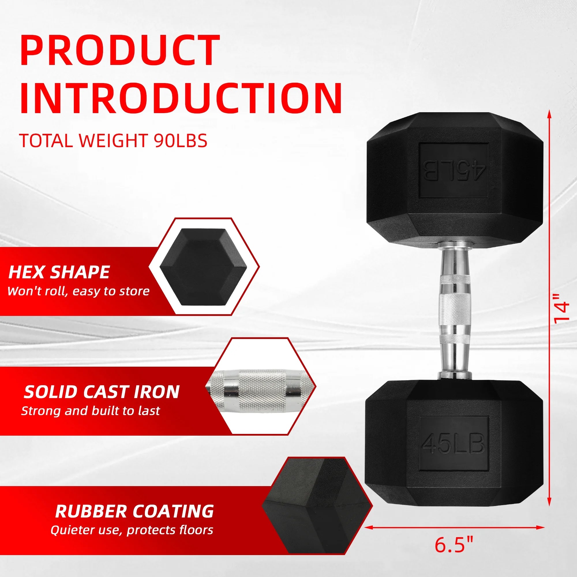 Balancefrom Rubber Encased Hex Dumbbells, 45 Lbs Pair